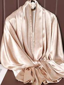 1pc Women's Bohemian Style Classic Solid Color Textured Crinkle Satin Scarf, Casual Autumn Shawl Sunscreen Headscarf, Suitable For Daily Use - Champagne Gold - View 4