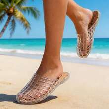 lunryet Sandalias de diapositivas de malla de gelatina transparente para mujer, sandalias planas con punta cerrada, sandalias de playa de verano de gelatina CANDY-2 - transparente - Ver 10