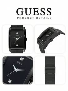 GUESS 女士方形黑色腕表，奢华石英表，配不锈钢网状表带 W0298G1 - 黑色 - 查看 5