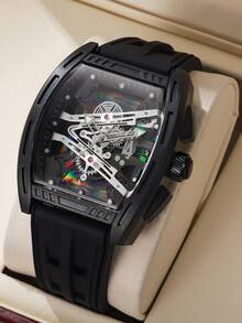 New Fashion Colorful Hollow Dial Silicone Strap Men's Watch, Luminous Function, Casual Sports Quartz Watch, Classic Men's Wristwatch - 黑色 - 查看 13