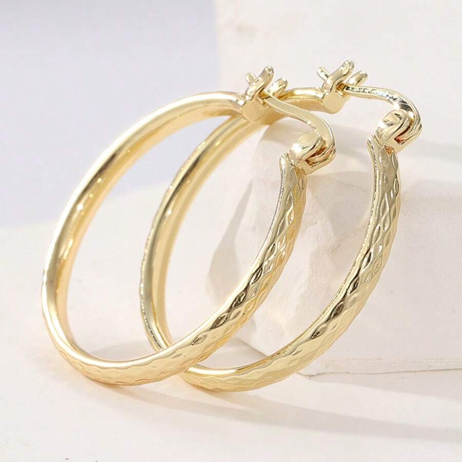 经典简约大号耳环,优雅珠宝礼品,适合女士出席宴会和派对。 - 金色 - 查看 1
