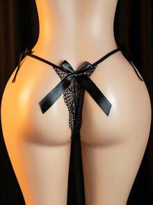 Women's Sexy Lingerie, Bowknot Thong - Black - View 1