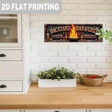 1pc 2D Flat Printed Iron Wall Sign For Backyard Bar And BBQ - Vintage "Welcome To Good Times" Design, No Electricity Needed, Suitable For Patio, Porch, Kitchen, Man Cave, Porch Decor, Kitchen Decor, Flame Pattern, Sturdy Home Decor, Outdoor Patio Decor, BBQ Decor, Patio Sign, Bar Decor, Broom Parking Sign, Halloween Decor, Pizza Shop, Retro, Home/Apartment Decor, Wall Decor - Multicolor - View 6