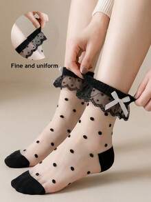 6 Styles Available Lace Mesh Ankle Socks High Elastic No Dig-In Bow Socks Sweet Ballet Style Daily Wear - Multicolor - View 4