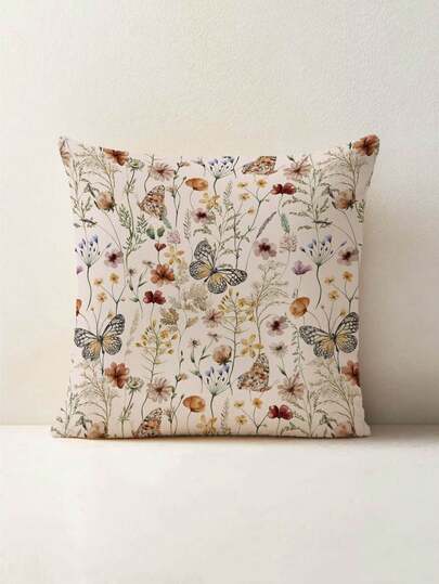 1 chiếc vỏ gối vuông in họa tiết hoa và bướm lấy cảm hứng từ thiên nhiên, chất liệu nhung in họa tiết sáng tạo, phù hợp cho phòng khách, phòng ngủ, ghế sofa, xe hơi, trang trí nhà cửa quanh năm.