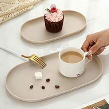 1pc Oval Plastic Tray, Food Serving Tray, Colorful Platter, Smooth Surface Easy To Clean, Dishwasher , Lightweight And Portable. Reusable, Suitable For Kitchen, Bathroom, Vanity, And Office. Can Be Used To Hold Food, Side Dishes, Desserts, Beverages, Or As A Desktop Storage And Decorative Tray. - View 4
