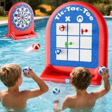 Fun Pool Floating Water Toys Inflatable Tic-Tac-Toe Dart Board Game Swimming Pool Floats Beach Outdoor Play Summer Birthday Gift 3 4 5 6 7 8 9 10 12 Yrs Boy Girl Teen Adult Family-Red - Red - View 8