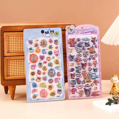 3D Stereoscopic Retro Cartoon Character Sticker Set - Vivid Red, Blue, Yellow Cute Cartoon Character Stickers, Stereoscopic Foam Kawaii Glossy Epoxy Resin Fun Shaped Decorative Stickers Suitable For Planner, Scrapbook, Diary, Notebook, Water Bottle And Gift Decoration, Waterproof Stickers Suitable For All Ages, Perfect Birthday Gift For Stationery And Cartoon Lovers