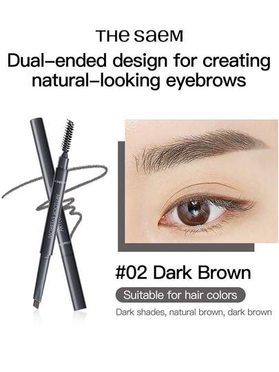  The Saem Dual Tip Eyebrow Pencil, Waterproof, Sweat-Resistant, Natural Long-Lasting, No Smudging, Easy Application, Fine Tip, 02 Deep Brown - 0.2g