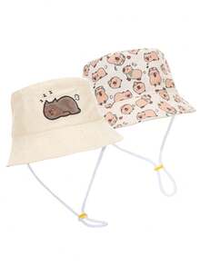 1pc Kids Reversible Dinosaur Print Bucket Hat, Unisex Daily Outdoor Sun Ion Bucket Hat - Beige - View 3