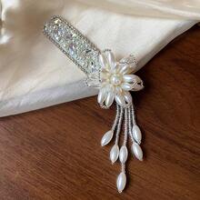 1 chiếc kẹp tóc tua rua hình hoa đính pha lê và ngọc trai - trắng - Xem 6