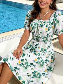 Đầm nữ tay bồng họa tiết hoa nhí, thích hợp cho kỳ nghỉ hè, phong cách thường ngày. - Nhiều màu - Xem 10