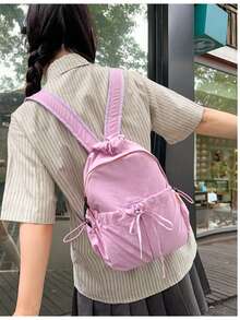 LECEY Mochila plegable de nailon suave con asa superior, bolso de hombro convertible y lindo - Rosa - Ver 3