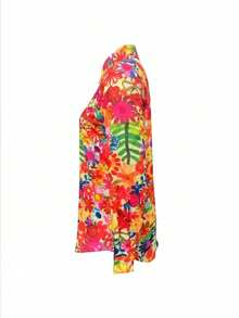 Áo sơ mi nữ dài tay in hoa, cài một hàng khuy, kiểu dáng thường ngày, thích hợp cho kỳ nghỉ xuân. - Nhiều màu - Xem 4