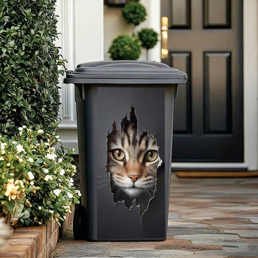 1pc Cartoon Animal Trash Can Sticker, 14.57x32.28 Inches, PVC Waterproof Self-Adhesive, For Indoor/Outdoor Trash Cans, Kitchen And Home Decor, 2D - Cartoon - View 1