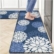Kitchen Mats, Non-Slip Cushioned Rugs, Anti-Fatigue Waterproof Floor Rug, Washable Standing Desk, Home Laundry Office Apartment Decor And Accessories (17.3 *47 +17.3 *30-Blue) GI4F - 17.3"寬*47"長+17.3"寬*30"長-0.4"厚 - 查看 8