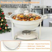 White Chafing Dishes For Buffet 4 Pack, 5QT 316 Stainless Steel Round Chafers And Buffet Warmers Sets With Lid Holder, Rolled Rim Process, Stackable Design, For Catering, Parties, Weddings - 白色可視蓋款 - 查看 13