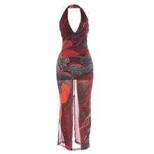 2026 Spring/Summer New Women's Fashion Sexy Street-Style V-Neck Sleeveless Halter Backless Slim Long Dress - Đã tô màu (sản phẩm đã hoàn thiện, bạn có thể thoải mái đăng bán) - Xem 10