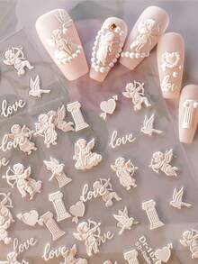 1 pieza Pegatinas de arte de uñas del Dios del Amor, color rosa 5D en relieve autoadhesivas para decoración de uñas DIY - Suministros y adornos para uñas para niñas y mujeres - Uñas de primavera y verano para salón de uñas en casa - Multicolor - Ver 7