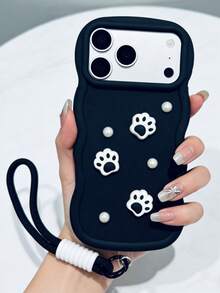 猫咪图案 DIY 黑色猫爪手机壳，带手机挂绳，适用于三星 Galaxy A5X、Note 14/14 Pro、14、Y9/Y7、荣耀 C55、C53 等机型。 - 黑色 - 查看 4