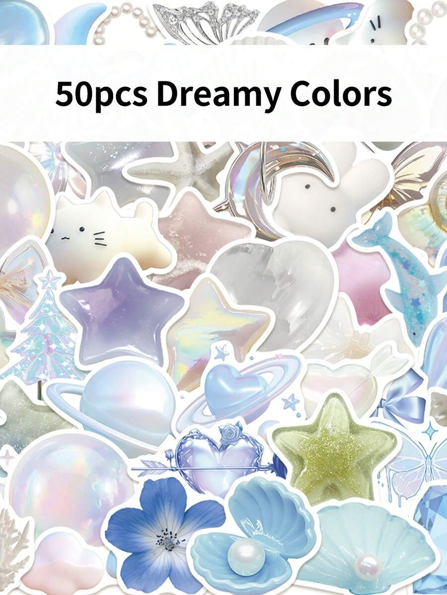 50pcs Dreamy Colors Creative Cartoon Stickers DIY Guitar Luggage Refrigerator Water Cup Planner Supplies Decorative Laptop Personalization Stickers - Multicolor - View 1