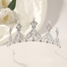 1件优雅双色珍珠水钻皇冠头饰，公主风新娘/生日派对皇冠配饰 - 彩色 - 查看 2