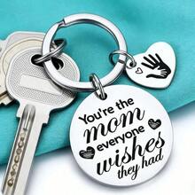 1pc Stainless Steel Keychain With Heartwarming Mom Quote And Heart-Shaped Charm, Thoughtful Gift For Mother's Day, Birthday, Daily Use, Anti-Rust Polished Stainless Steel Material - Keychain - View 3