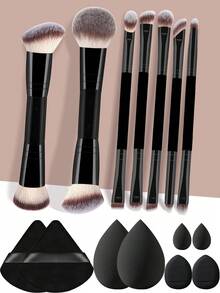 Bộ cọ trang điểm mềm mại và bông mút trang điểm YZIMENG, thích hợp cho trang điểm hàng ngày. - màu đen - Xem 1