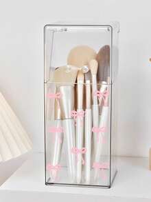 New Bow Pattern Dust-Proof Makeup Brush Storage Holder,Transparent Desktop Organizer With Cover, Makeup Brush And Pen Holder, Dust-Proof Storage Box For Cosmetics, Stationery, And Small Items, Multi-Functional Stand Makeup Brush Holder For Home And Office Use, With Dust-Proof Cover, Acrylic Makeup Storage Box, Large Capacity Vanity Brush Holder,For Holiday Beach, Bathroom Collection, Bedroom Collection, Large Capacity - Multicolor - View 4