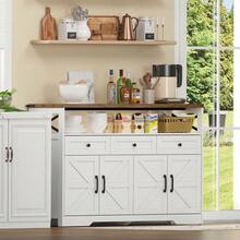 140cm Sideboard Buffet With Storage Space, Coffee Bar With 3 Drawers, Rustic Style Console With Doors, Cabinets With Shelves, Suitable For Kitchen, Living Room, Hallway, White/Brown Rustic Style - 白色 - 查看 5