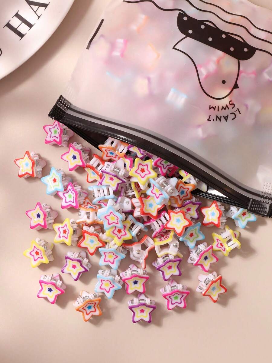 10/20/30个装多巴胺彩色撞色星星发夹,女士刘海/马尾发夹,可爱Y2K派对发饰夏季装扮爪夹沙滩发夹,节日,生日 - 彩色 - 查看 1