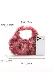 1pc Handmade 3D Colorful Mesh Patchwork Linen Pleated Tote Bag, Elegant Cloud-Shaped Handbag, Luxury Lady-Like Vibe, Suitable For Dresses, Daily Commute, Shopping, Dating (Fabric Randomly Cut) - Pink - View 3