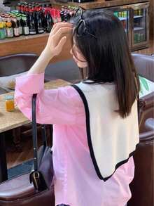 1 chiếc khăn choàng dệt kim nữ, cổ chữ V buộc dây, khăn quàng thời trang ngoài trời, đi biển, đi nghỉ mát. - trắng - Xem 2