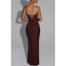 French Style Pure Desire, Light Luxury, High-End Women's Fashion, Socialite Style, Slim Fit, Sleeveless Sequined Long Evening Gown Dress - 酒紅色 - 查看 1