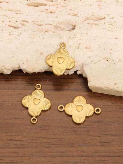 3Pcs Stainless Steel Heart Flower Pendant Connector Four Leaf Clover Charms For DIY Jewelry Making Supplies Necklace Earrings Bracelet Accessories