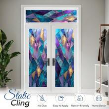 1pc Colorful Geometric Pattern Static Cling Window Film, Removable Window Sticker, Privacy Protection, Suitable For Bedroom, Living Room And Office Decor - Multicolor - View 6