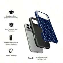 Navy Blue Polka Dot Phone Case, Compatible With IPhone 17, 16, 15, 14, 13, 12 Pro Max, Galaxy S25, S23, And Pixel - 款式1(1件) - 查看 3