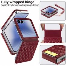 VIETAO Ốp lưng điện thoại bằng da họa tiết Argyle, có dây đeo tay và khe đựng thẻ, tương thích với Samsung Galaxy Z Flip 4 5 6 7. - Đỏ - Xem 6