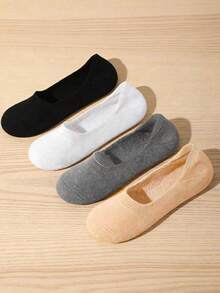 1/4 Pair Women's Invisible No-Show Socks, Thick Terry Lining, Non-Slip, Practical Ankle Socks For All Seasons - Multicolor - View 3