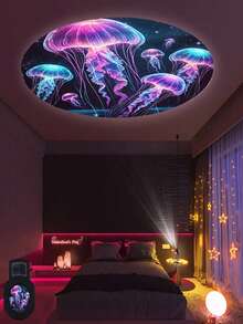 Ocean Creature LED Projection Lamp, USB Night Light, Holiday Decor Light With Jellyfish Pattern. Suitable For Indoor Use. Can Achieve 360-Degree Projection On Bedroom Walls And Ceilings. Applicable For Holiday Parties, Birthday Gifts, And Valentine's Day Gifts Lighting. - Black - View 9