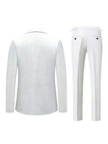Men's Suit Set, Double Breasted Suit Jacket+Pants Two-Piece Set, Suitable For Business Banquet Dress Set - 白色 - 查看 3