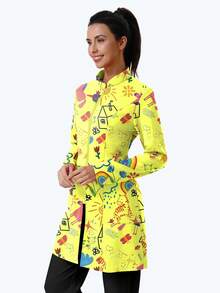 cimmuovere Women's Printed Zip-Up Scrub Jacket With Pockets, Workwear For Nurse, Dentist, Healthcare, Pet Hospital, Laboratory Spring - Lime Green - View 3