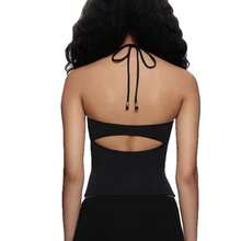 Women's Yoga Vest With Chest Pads, Beautiful Back, Halter Neck, Tie Strap, Sports Fitness Dance Training Top - Black - View 6