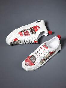 Men's Casual Skateboarding Shoes, Suitable For All Seasons - Red and White - View 3