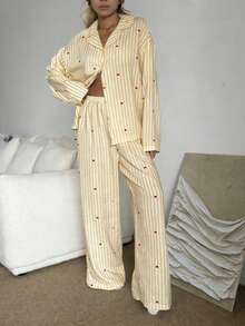 Nina Bonheur 2pcs Women Loose Comfortable Breathable Long Sleeve Top And Long Pants Pajama Set - Yellow - View 3