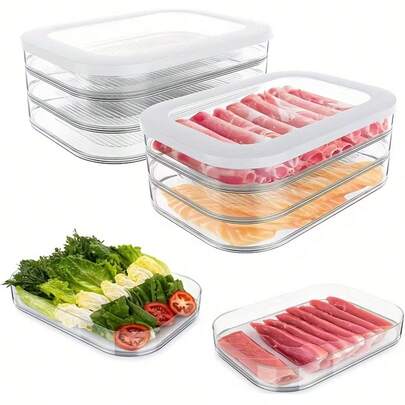 4 Contenedores de almacenamiento de alimentos apilables, organizador de plástico para carne con tapas, a prueba de fugas, organizador de refrigerador para uso doméstico, cajas de preparación de comidas para almacenamiento de alimentos, adecuado para campamento de baja temperatura