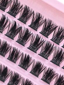 120 Pcs D Curl Wispy Cluster Lashes Kit 8-16mm Mixed Fluffy Clusters Eyelashes Extensions Natural Look Crossed Individual Lashes Extension DIY At Home - C - View 3