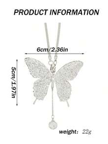 1pc Car Rearview Mirror Full Diamond Butterfly Pendant Car Pendant Interior Decoration Pendant - One-size - View 3