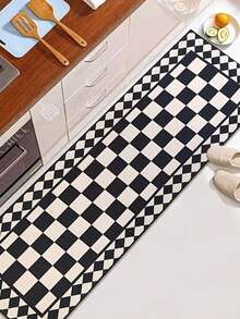 1pc Modern Luxury Kitchen Mat, Absorbent Non-Slip Living Room Carpet, Oil-Resistant Wear-Resistant Minimalist Checkerboard Pattern Diatomite Mat, Bathroom Absorbent Non-Slip Mat, Quick-Dry Doormat - A - View 2