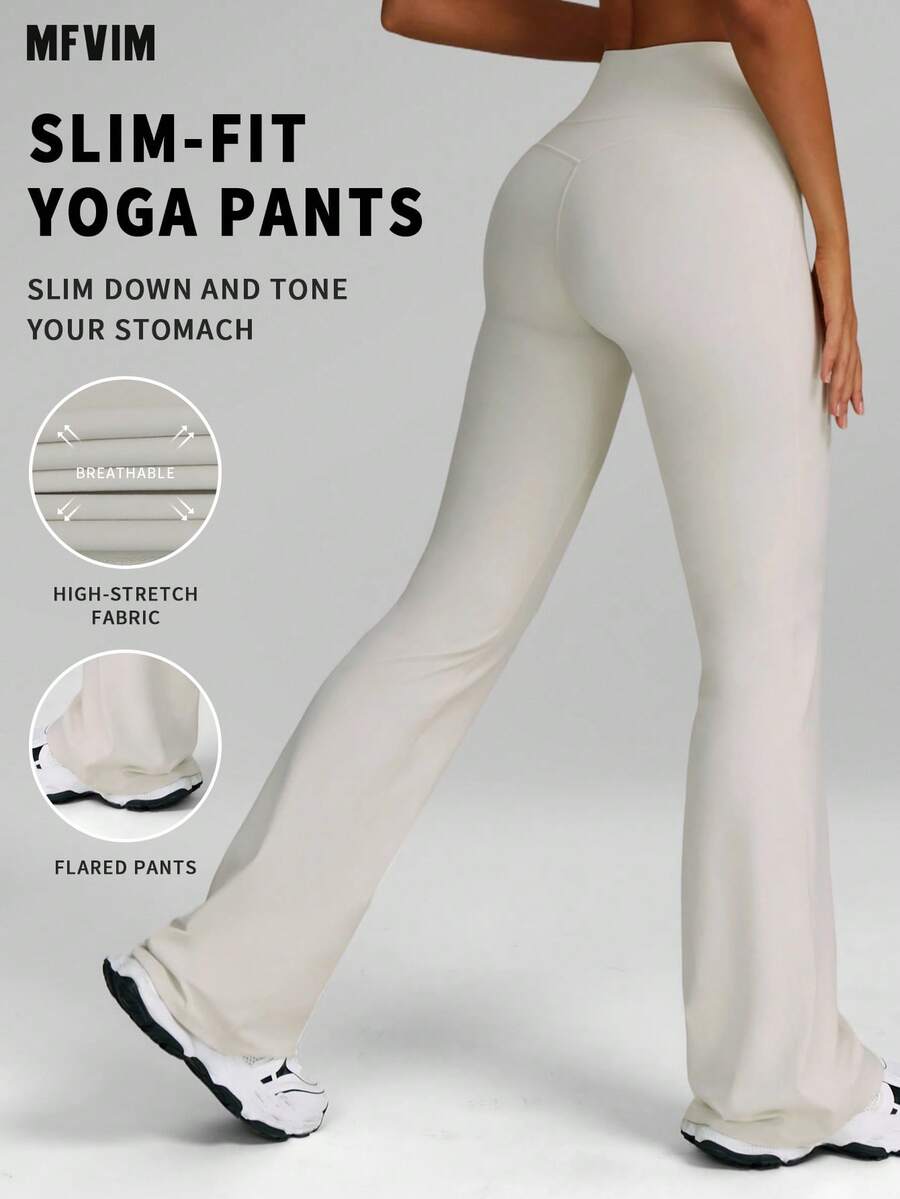 Quần Yoga Nữ MFVIM cho mùa Xuân/Hè, Quần ống rộng nữ thường ngày, cạp cao xòe, giúp kéo dài và làm thon gọn vóc dáng, kiểu dáng ôm sát che phủ hông và đùi, độ co giãn cao tạo cảm giác như không mặc gì, thoải mái khi chơi thể thao mà không bị bó sát hay khó chịu ở đáy quần, nâng mông và bụng, đường cong mông hình hoa đào, thoáng khí và thoải mái cho các hoạt động thường ngày, thể thao, chạy bộ, tập thể dục, chất liệu nhẹ, quần dài nâng đỡ và làm thon gọn bụng, phù hợp cho tập thể dục và đi làm.